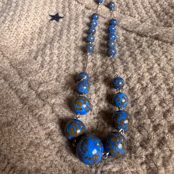 Vintage Blue and Gold Glass Bead Necklace - Picture 1 of 4